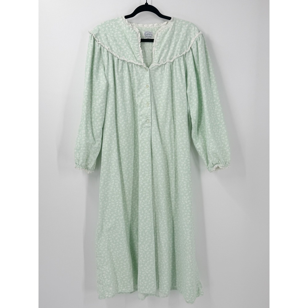 Lanz of Salzburg Womens Floral Flannel Nightgown Lace Trim sz L modest trad wife
